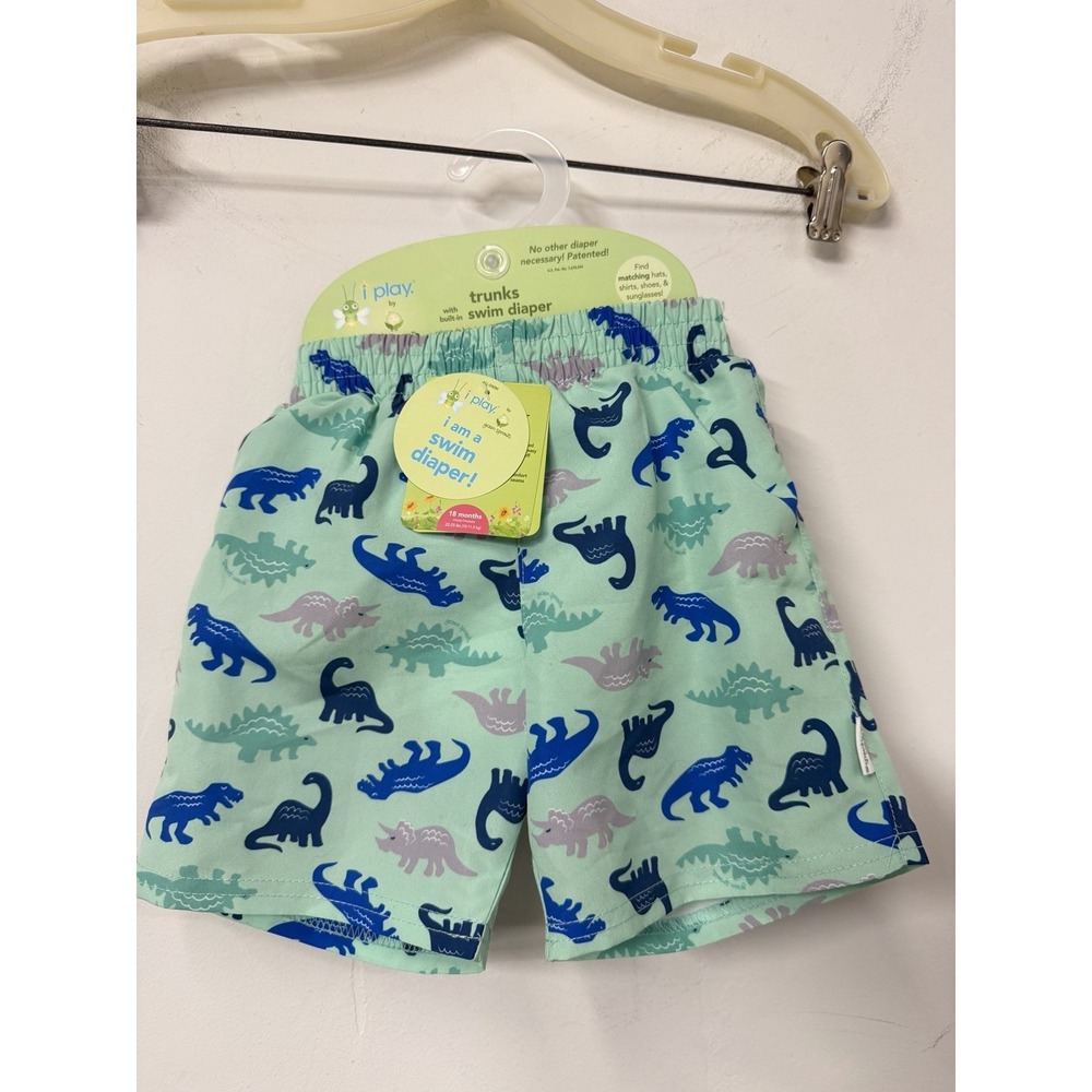 New Iplay Boy's Sz L (18 M) Green Dinosaur Swim Diaper Swimsuit Shorts Reusable